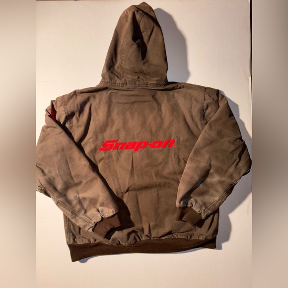 Vtg Snap On Tools Two Tone Brown Carhartt Style Workwear Hooded Jacket Men’s XL - Picture 8 of 10